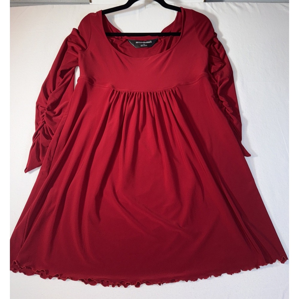 Norma Kamali Long Sleeve Empire Waist Babydoll Mini Swing Dress Size L Red